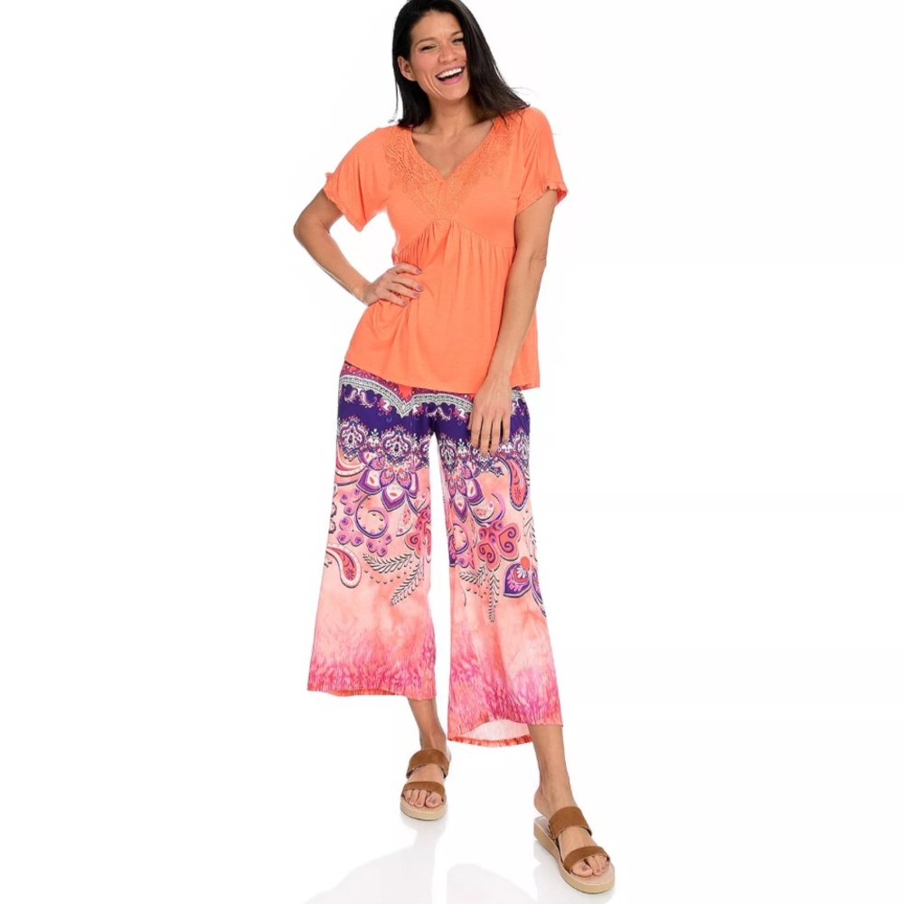 Women’s One World Orange Printed Stretch Crop Pants
